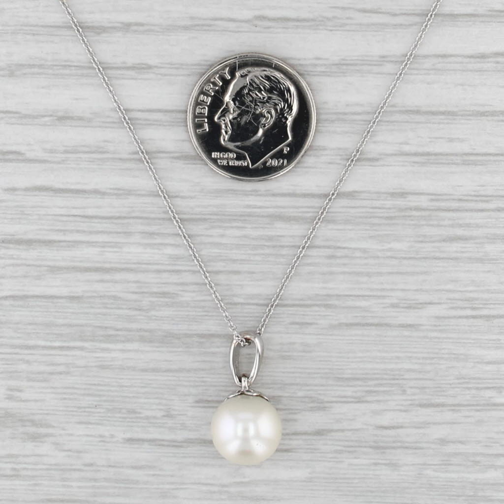 Galatea Cultured Pearl Pendant Necklace 14k White Gold 18" Cable Chain