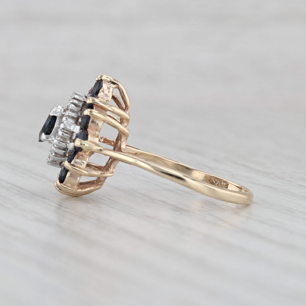 Gray 1.15ctw Blue Sapphire Halo Diamond Ring 10k Yellow Gold Size 5.25