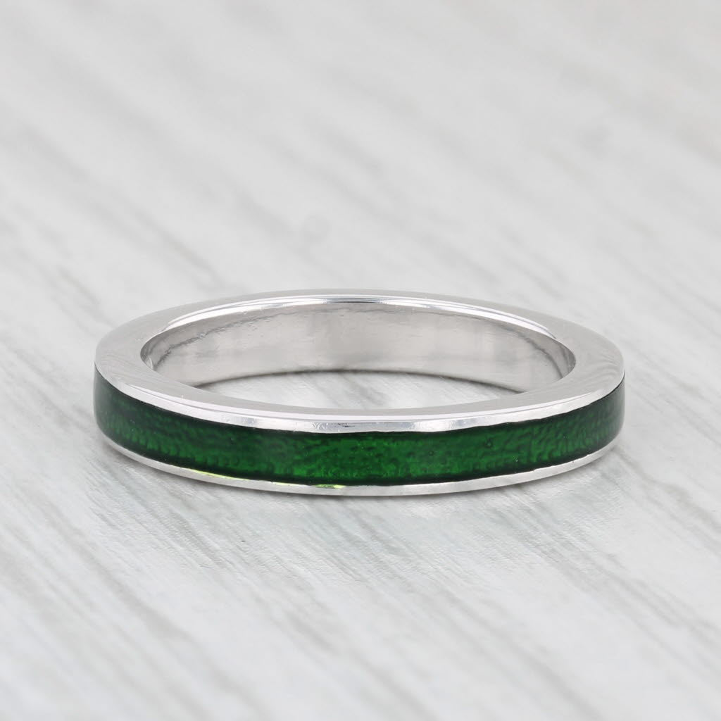 Light Gray Hidalgo Green Enamel Ring 18k White Gold Stackable Band Size 6.5