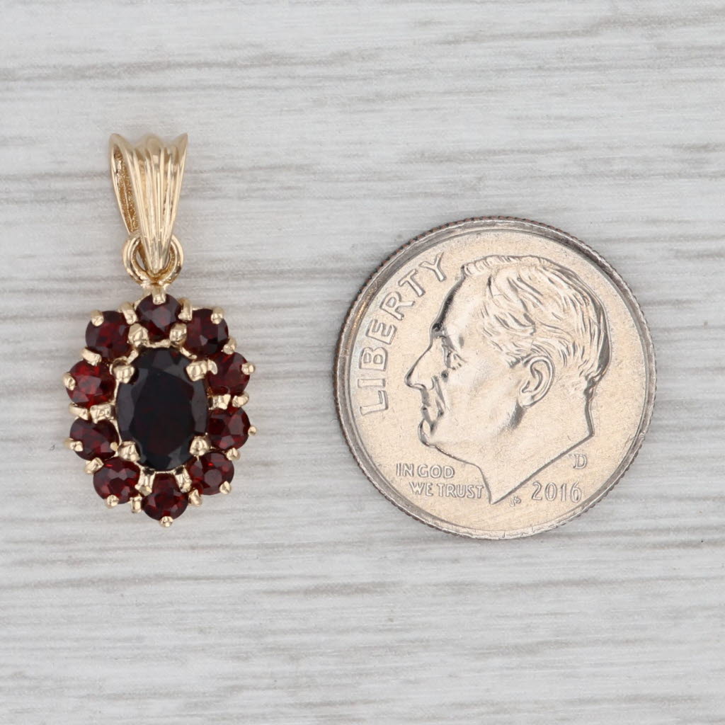 Gray 2ctw Garnet Halo Pendant 14k Yellow Gold Small Drop