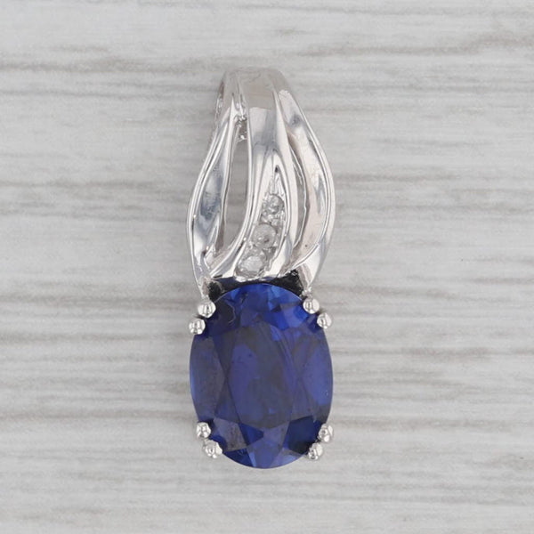 2.32ctw Lab Created Blue Sapphire Diamond Pendant 10k White Gold