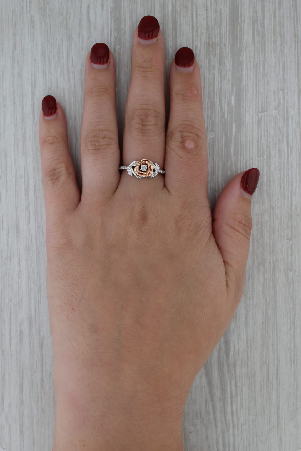 Disney Enchanted Belle Diamond Engagement Ring 10k Rose White Gold Size 8.5