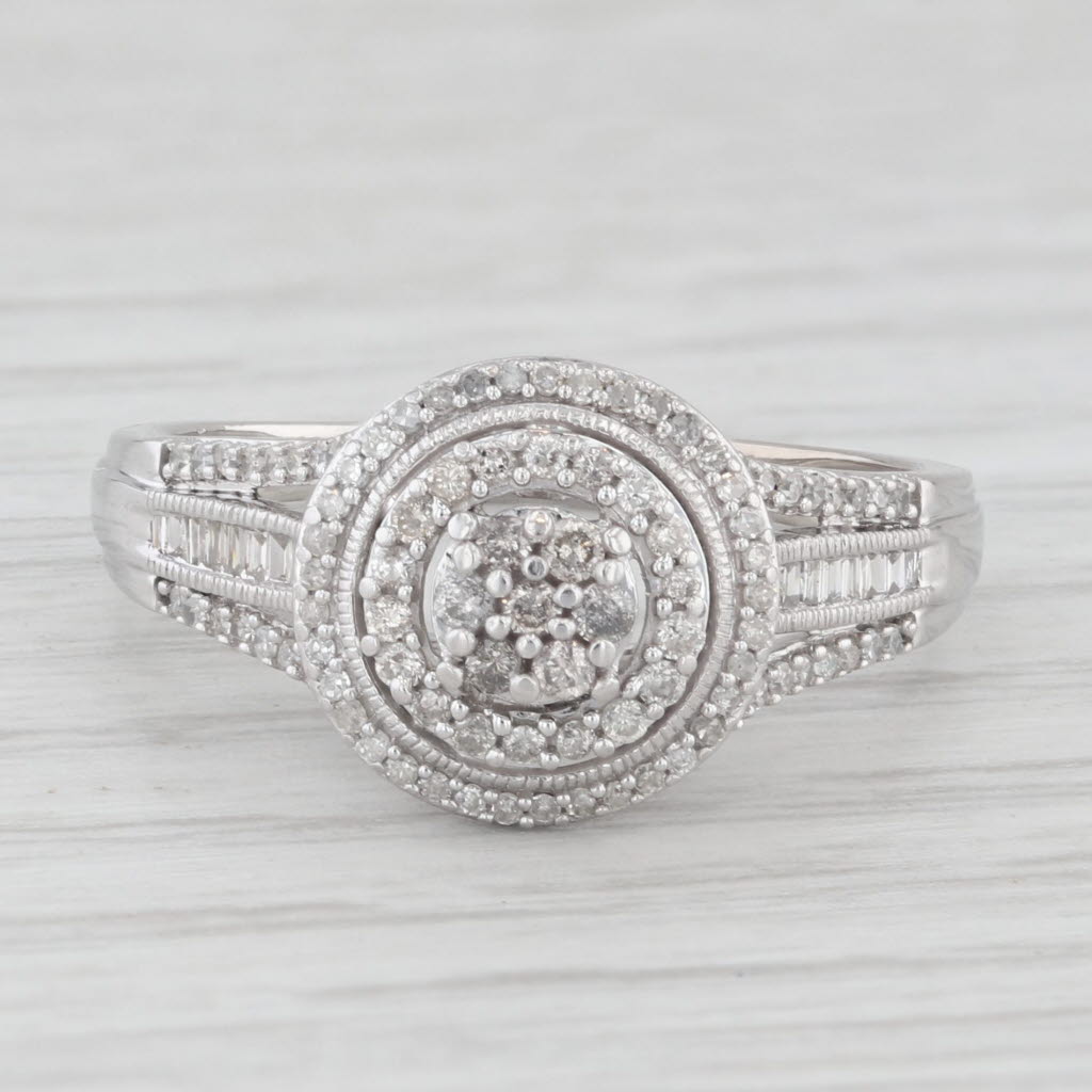 Light Gray 0.38ctw Diamond Halo Engagement Ring 10k White Gold Size 7 Cathedral Band