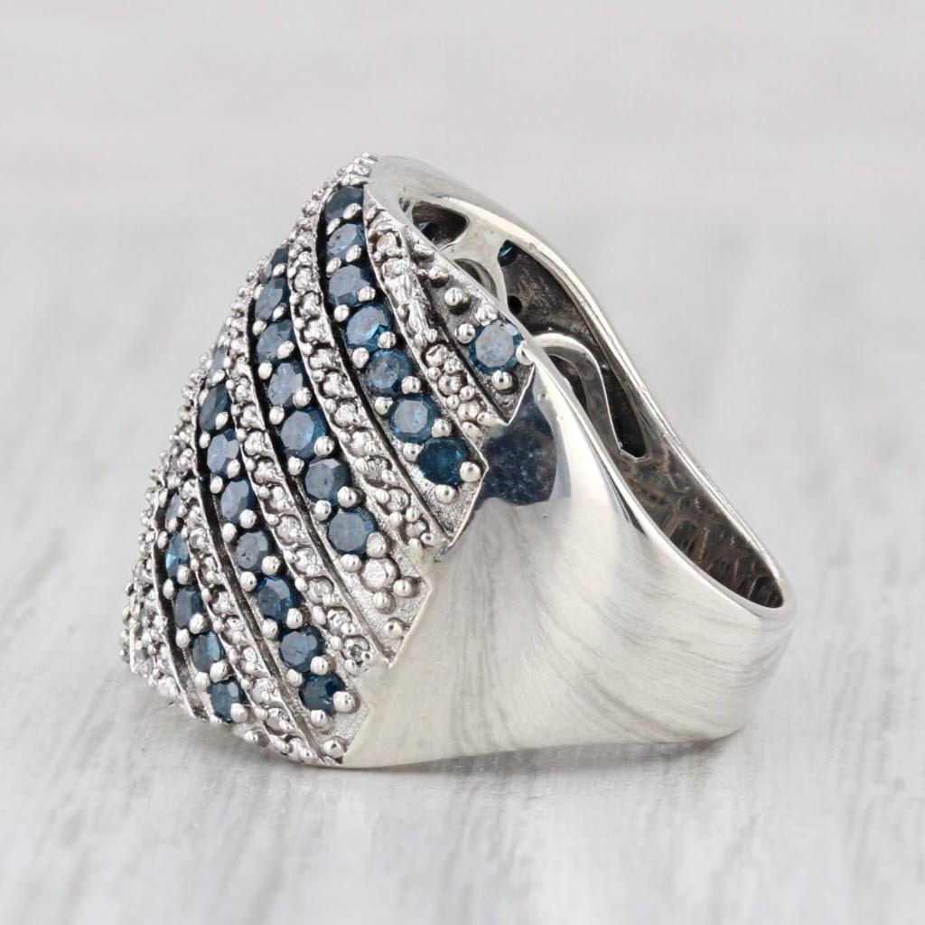 0.90ctw Blue Diamond Striped Ring Sterling Silver Size 6-6.25 Cocktail