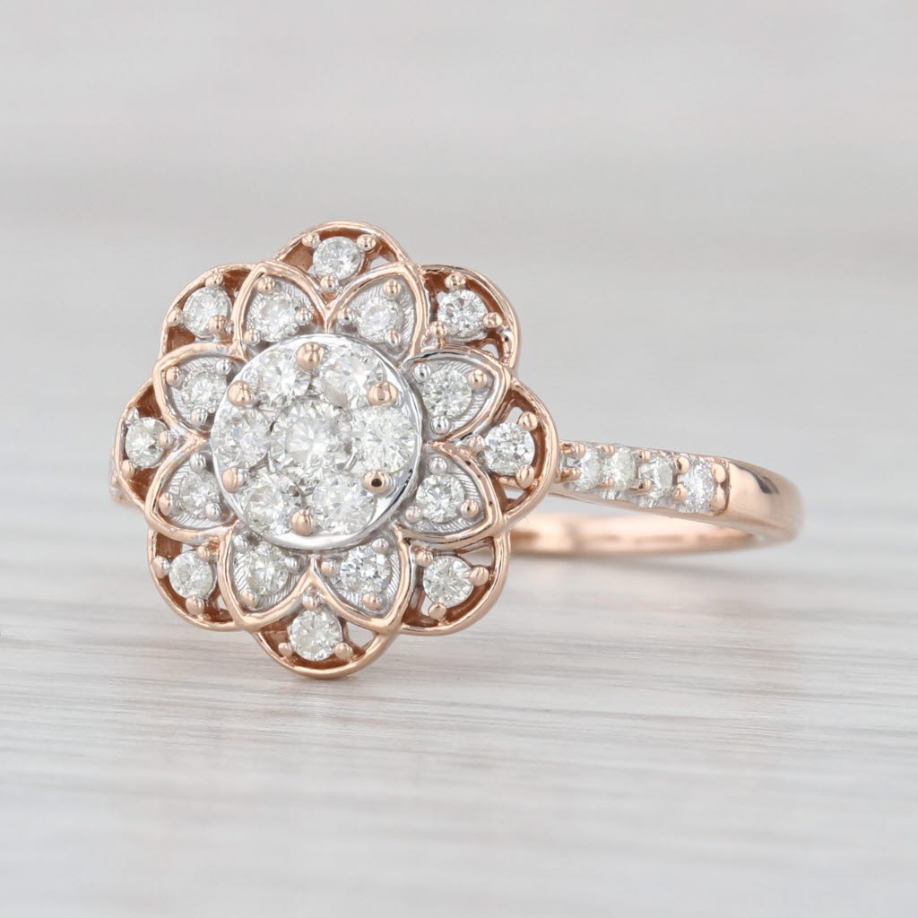 0.39ctw Diamond Cluster Flower Ring 10k Rose White Gold Size 7 Engagement