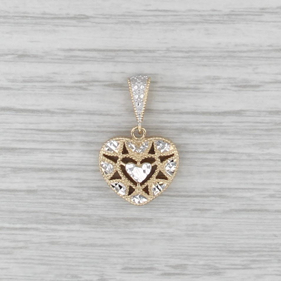 2-Toned Openwork Heart Pendant 14k Yellow White Gold