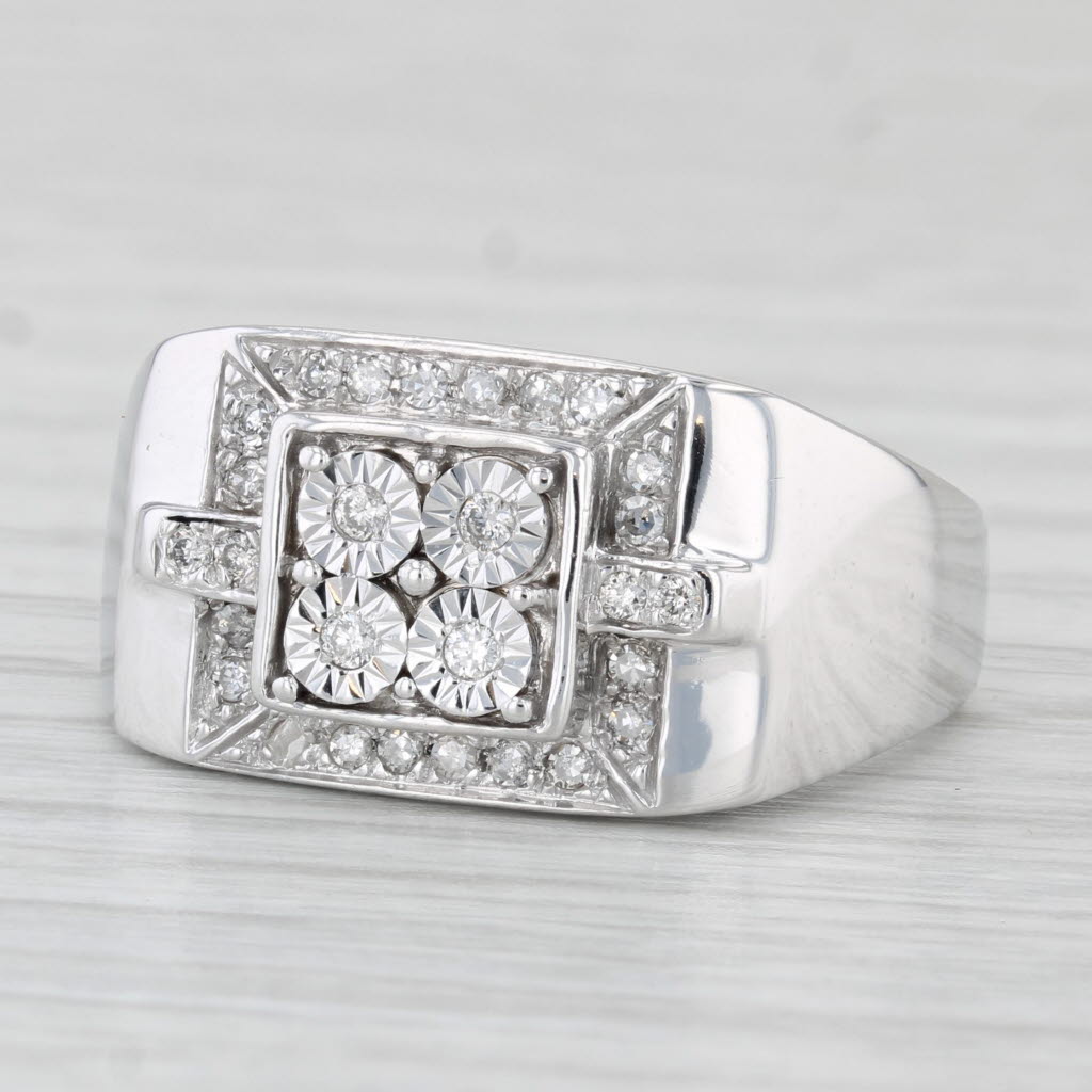 Light Gray 0.20ctw Diamond Cluster Ring 10k White Gold Size 8.5