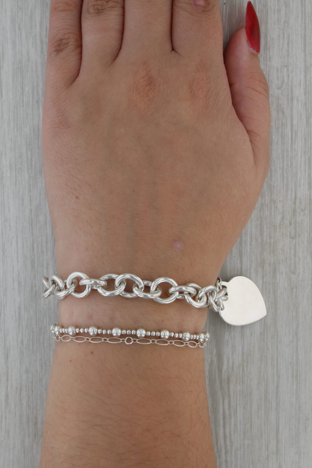Engravable Tiffany Heart ID Tag Charm Bracelet Sterling Silver 7" Cable Chain