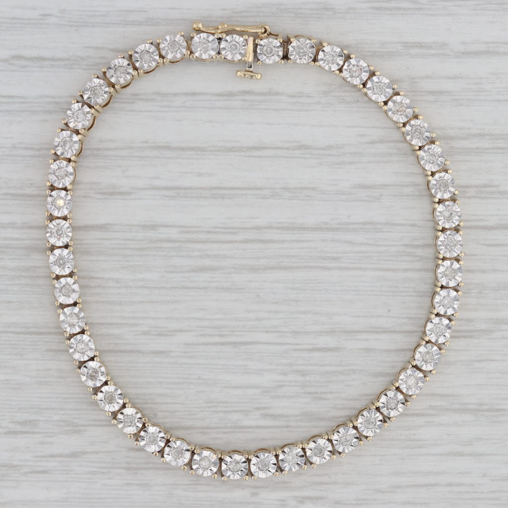 Gray 1.10ctw Diamond Tennis Bracelet 10k Yellow White Gold 7.25" 4mm
