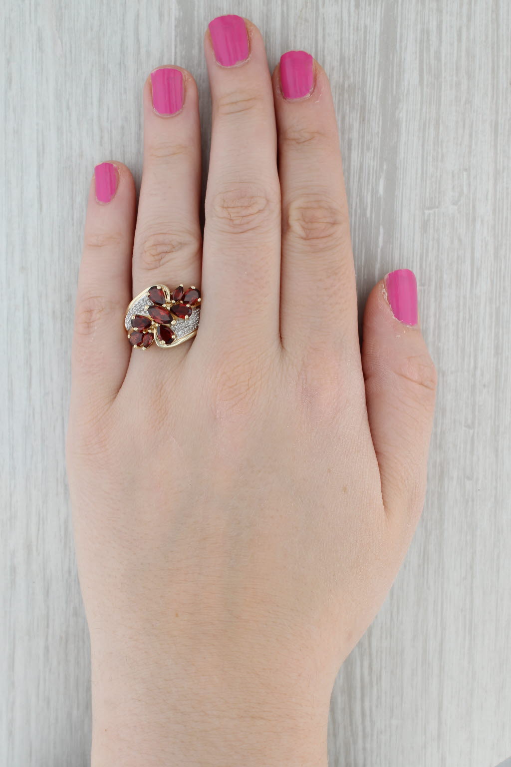 Gray 4.38ctw Garnet Diamond Cluster Ring 10k Yellow Gold Size 9.25 Bypass