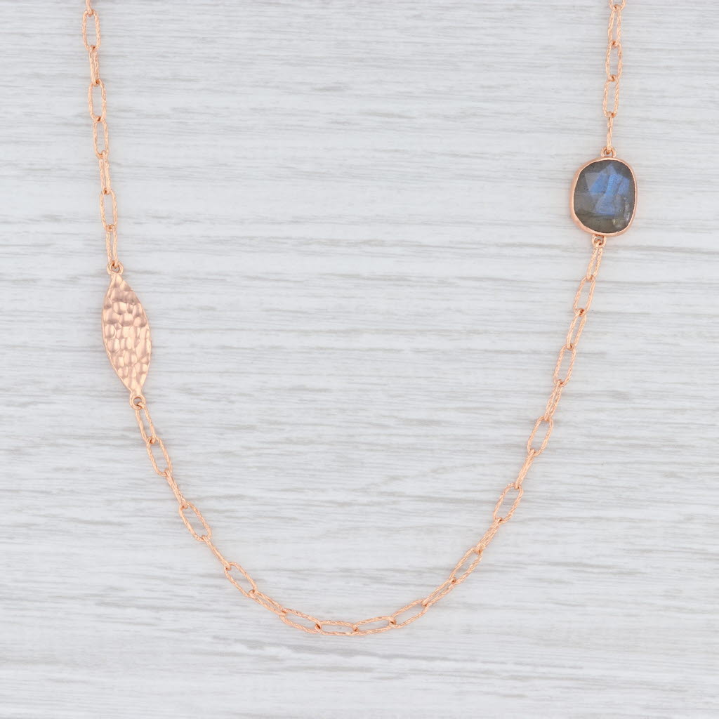 New Nina Wynn Labradorite Station Necklace Sterling Silver Rose Gold Vermeil