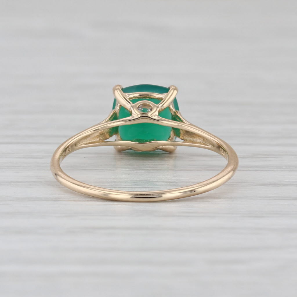 1.29ctw Green Chalcedony Solitaire 14k Yellow Gold Size 6 White Sapphire Accents