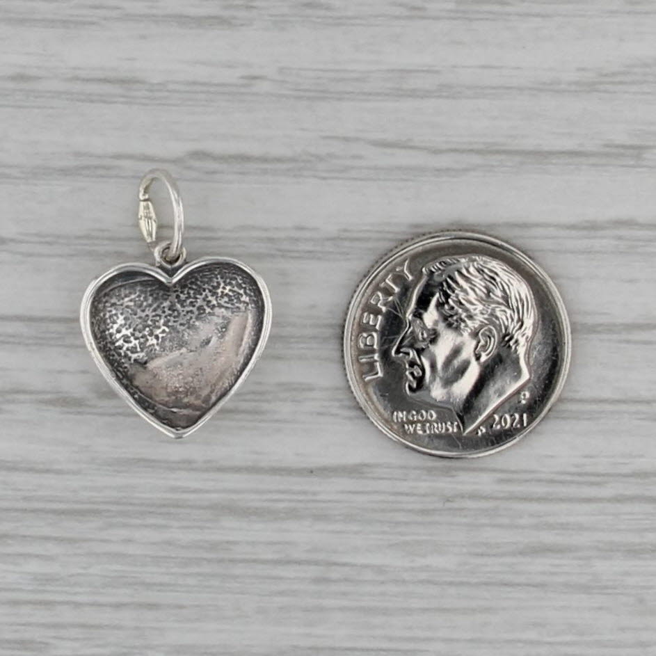 Vintage Puffy Heart Charm Sterling Silver 3D