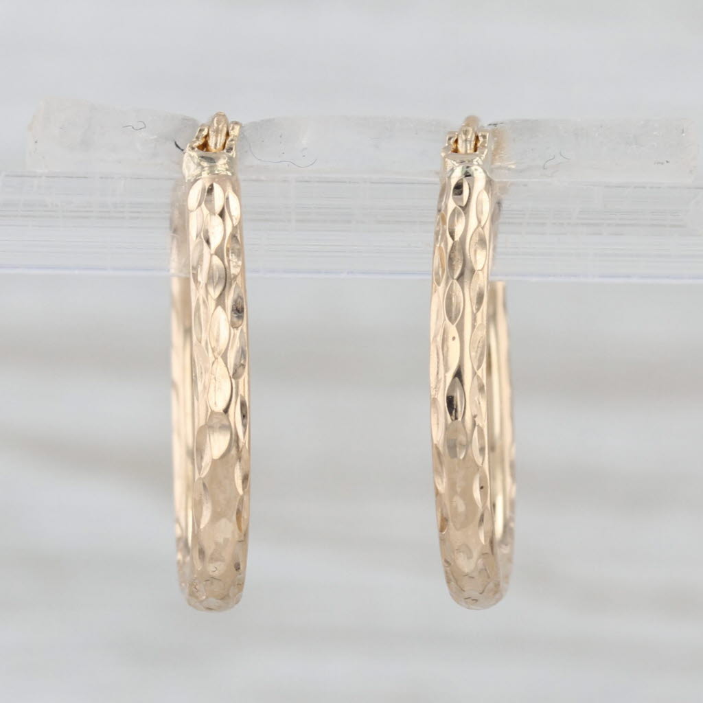 Patterened Hoop Earrings 14k Yellow Gold Small Round Snap Top Hoops