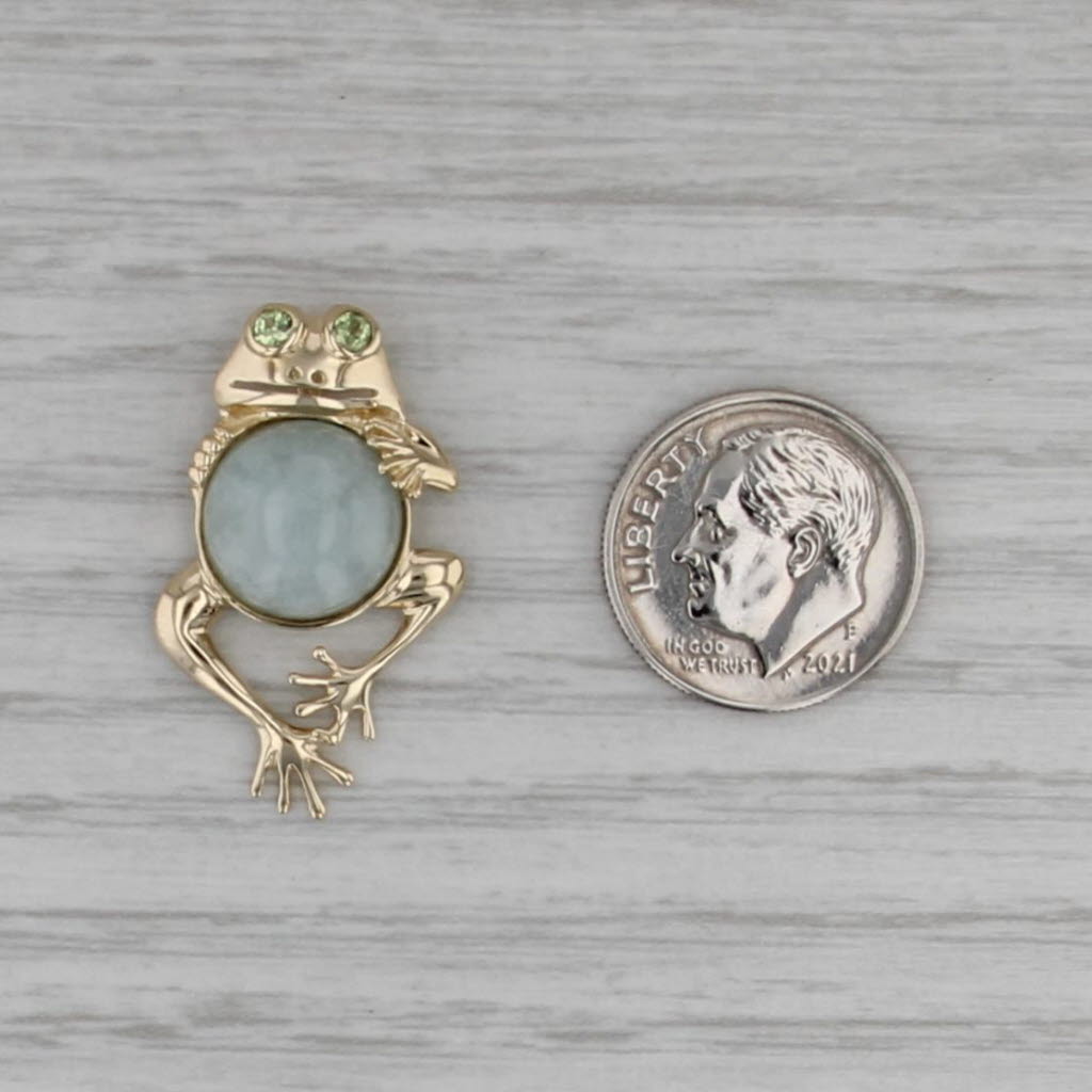Green Jadeite Jade Peridot Frog Pendant 10k Yellow Gold