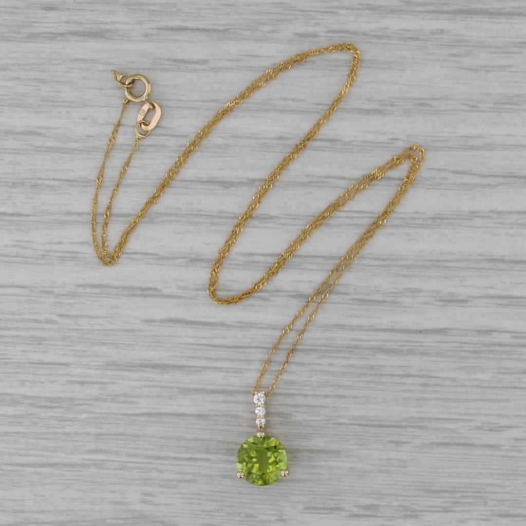 2.15ctw Peridot White Sapphire Pendant Necklace 10k Yellow Gold 18.25"