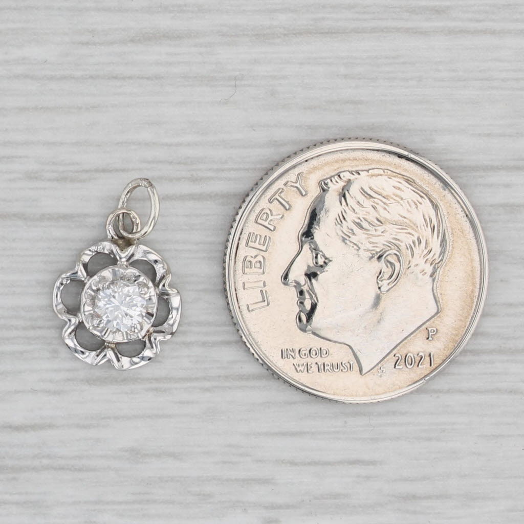 Gray 0.15ctw Round Solitaire Diamond Pendant 14k White Gold Charm small Drop