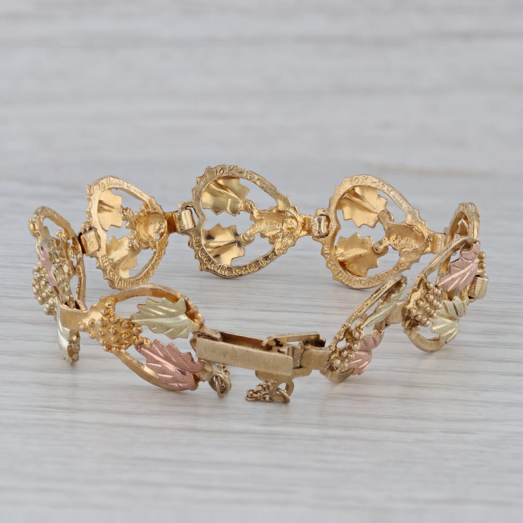 Gray Black Hills Gold Co Floral Heart Chain Bracelet 10k 12 Rose Yellow Green 6.5"
