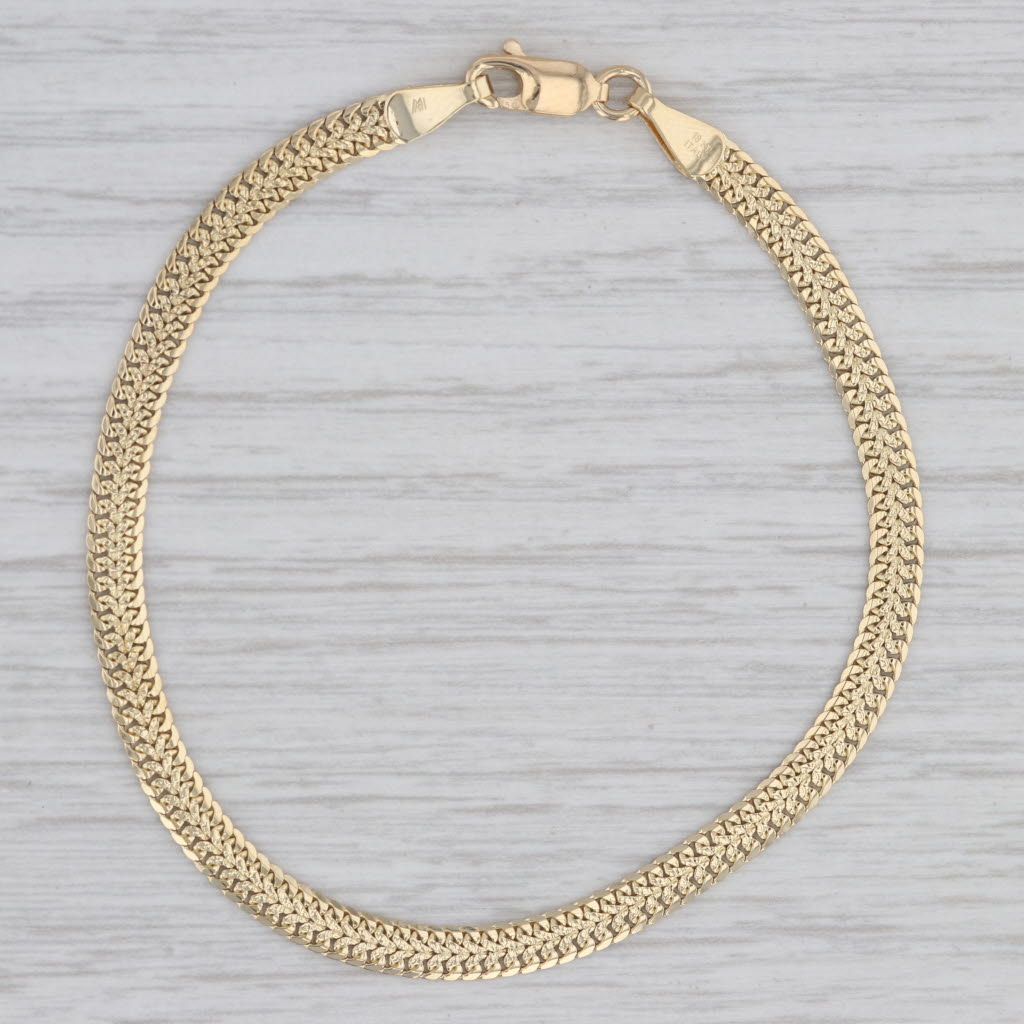 Gray Mesh Herringbone Chain Bracelet 18k Yellow Gold 7.25" 3.8mm Italy