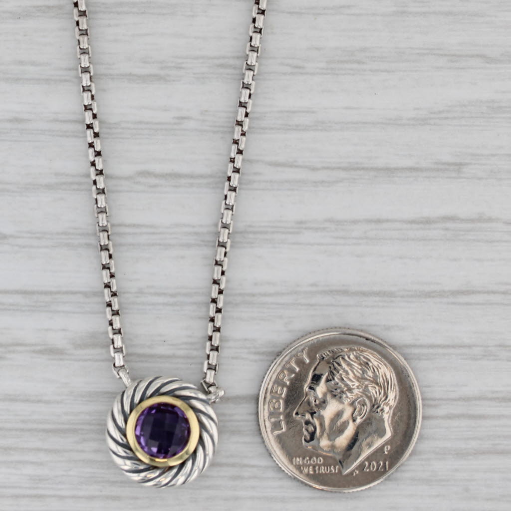 Gray Yurman Amethyst Pendant Necklace Cookie Cable Sterling Silver 18k Gold 15.75"