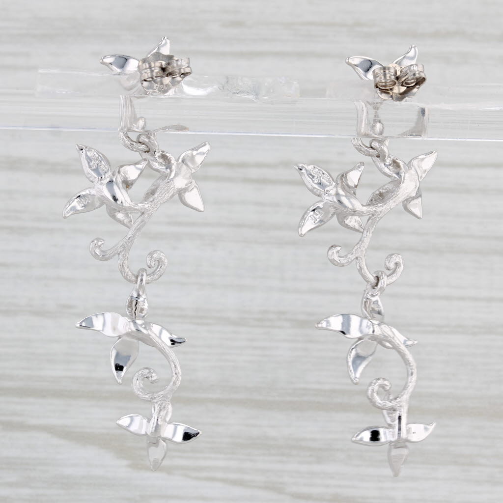 Light Gray Galatea 0.20ctw Yellow Sapphire Dangle Flower Earrings 14k White Gold Drop