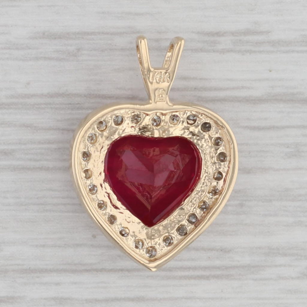 Gray 4.84ctw Lab Created Ruby Heart Diamond Halo Pendant 14k Yellow Gold