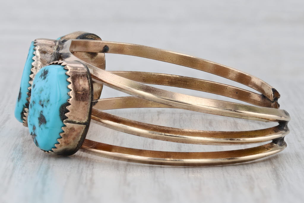Vintage Native American Turquoise Cuff Bracelet Gold Filled 6.25" Statement