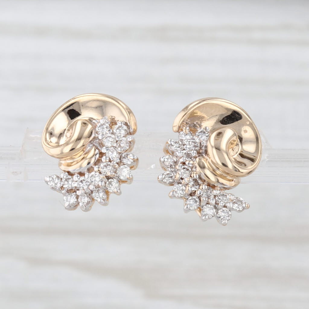 0.48ctw Diamond Swirl Stud Earrings 14k Yellow Gold Studs