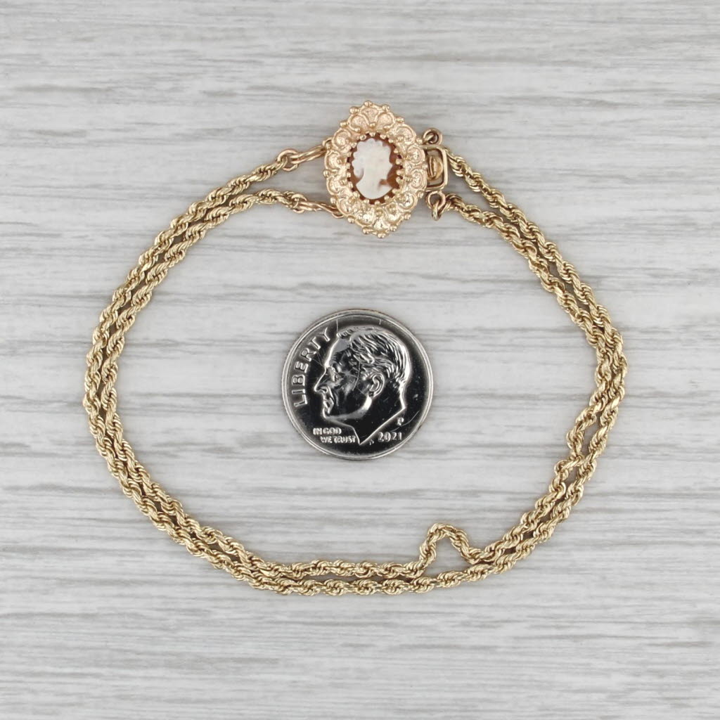 Richard Klein Carved Shell Cameo Slide Charm Bracelet 14k Gold 7" Rope Chain