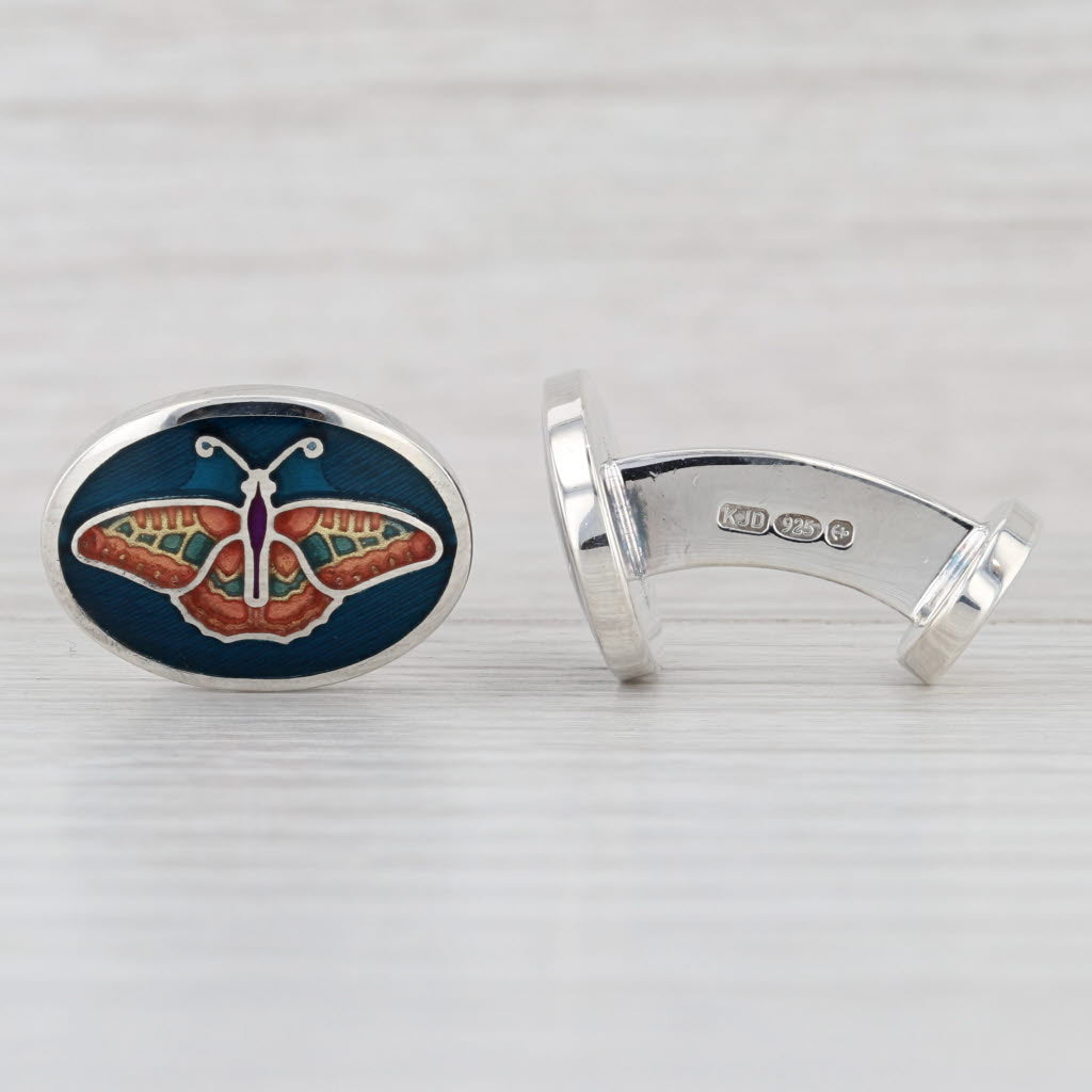 Ornate Butterfly Cufflinks Sterling Silver Vibrant Enamel British