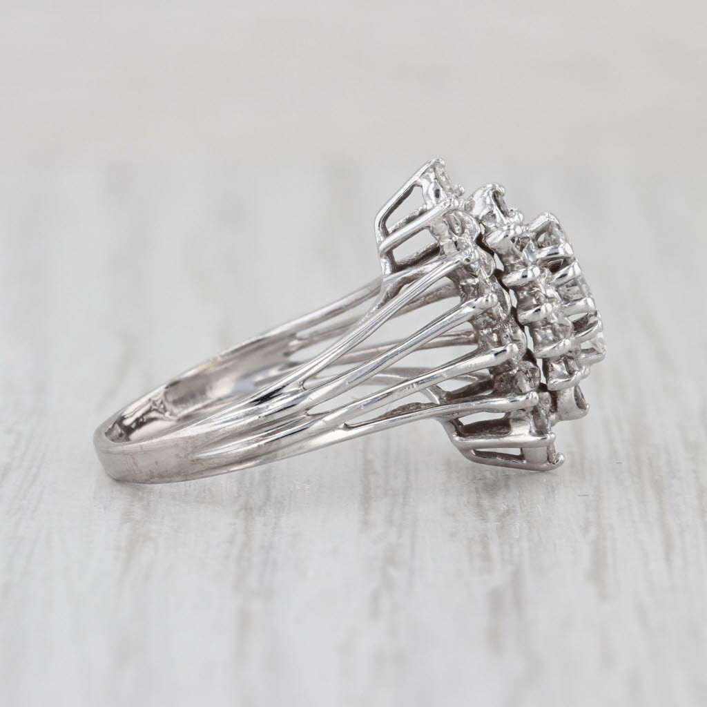 0.43ctw Diamond Halo Cluster Engagement Ring 14k White Gold Size 6.75