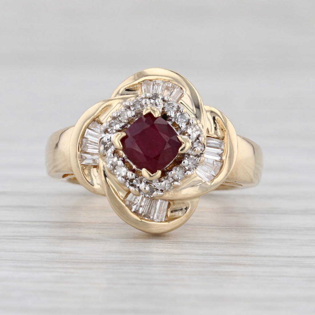 1.04ctw Ruby Diamond Halo Flower Ring 14k Yellow Gold Size 5.5 Cocktail