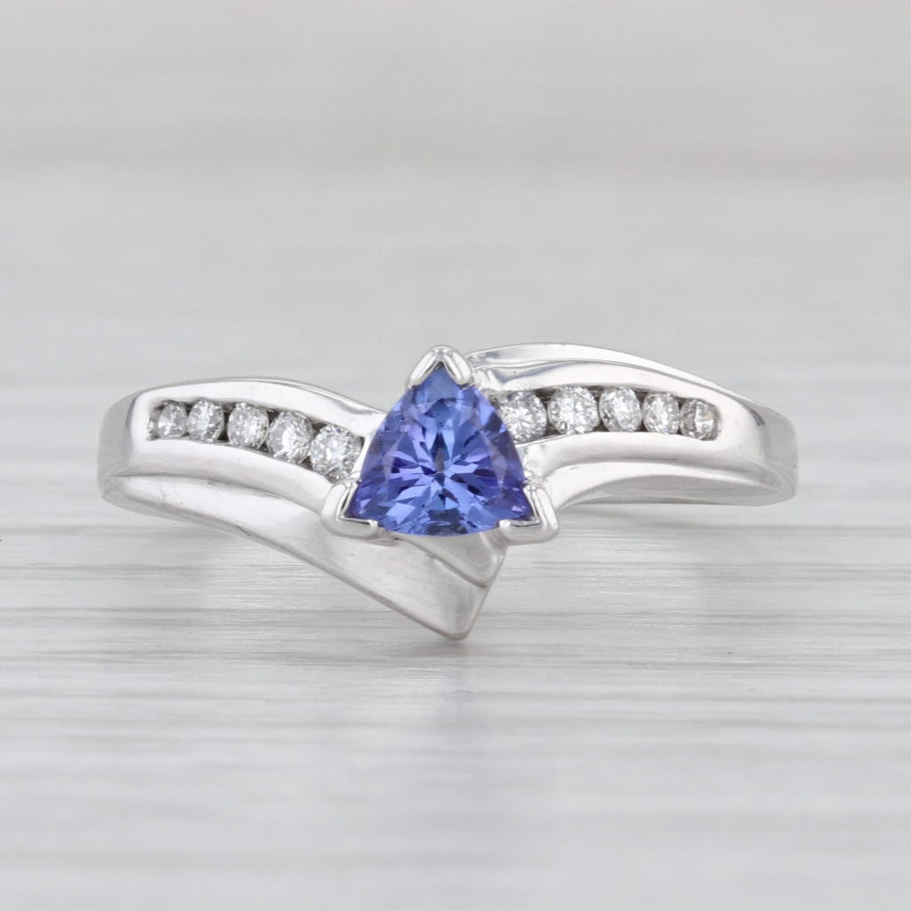 0.60ctw Trillion Tanzanite Diamond Ring 14k White Gold Size 7 Bypass