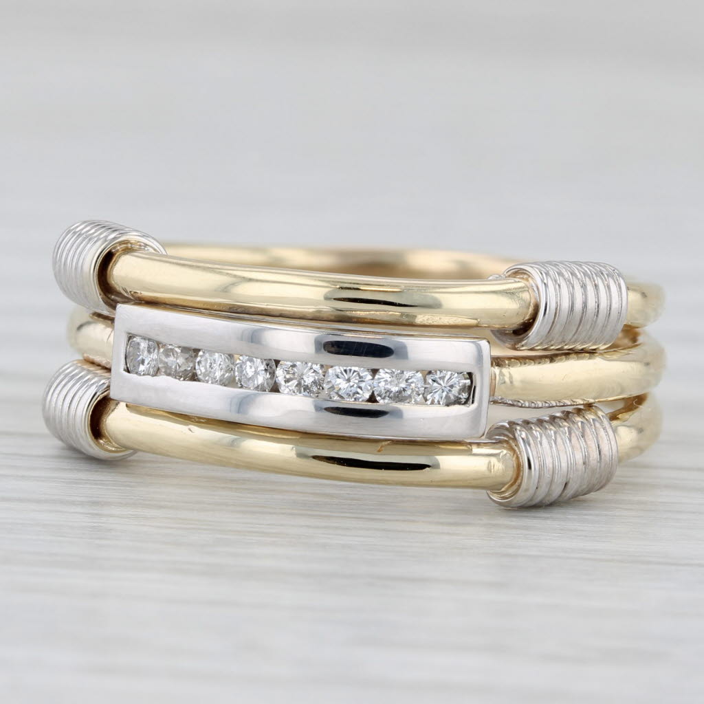Light Gray 0.25ctw Diamond 3-Band Wedding Band 14k Yellow White Gold Size 11 Coil Accents