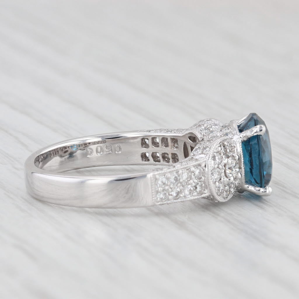 Light Gray 3.94ctw Round London Blue Topaz Diamond Ring 18k White Gold Size 7.75-8