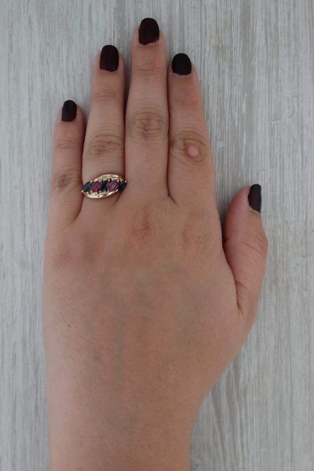 3.18ctw Blue Pink Sapphire Ring 14k Yellow Gold Size 5.75 Tiered 5-Stone