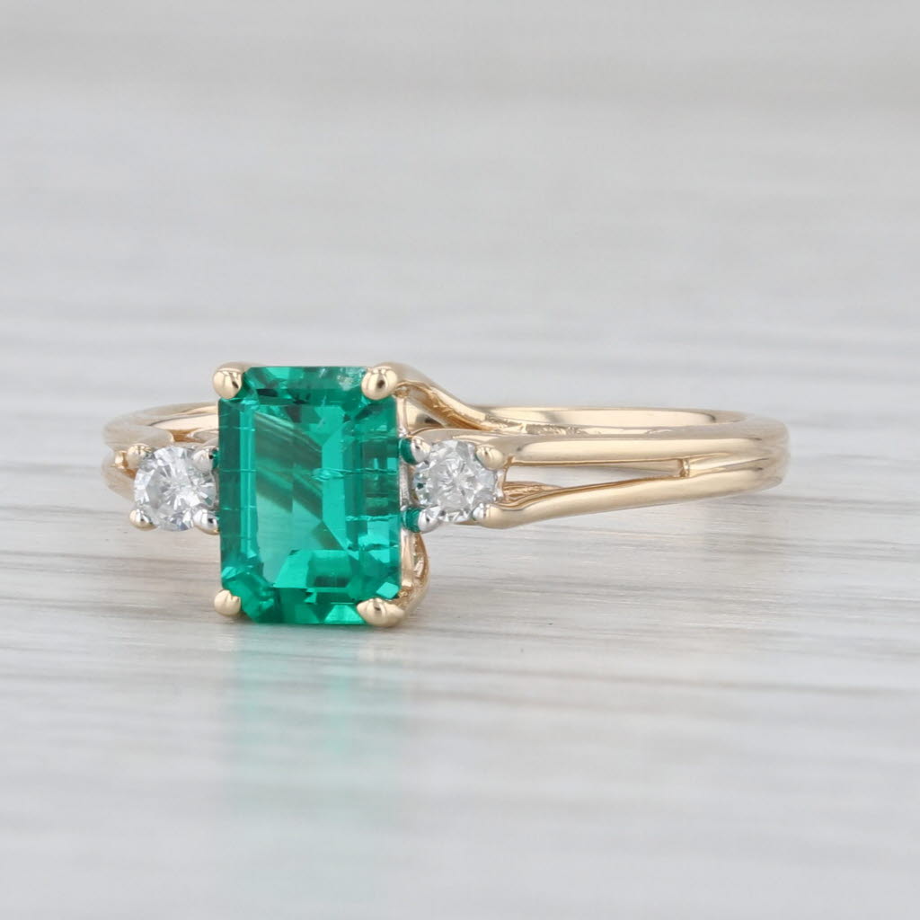 1.08ctw Emerald Cut Lab Created Emerald Diamond Ring 10k Yellow Gold Size 6.5