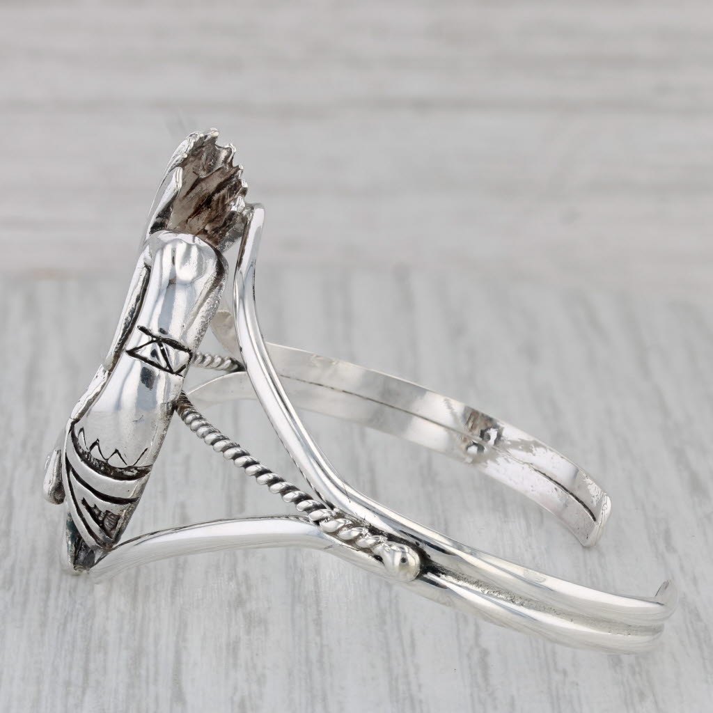 Gray Kokopelli Tirbal Figural Cuff Bracelet Sterling Silver Statement 6.75"