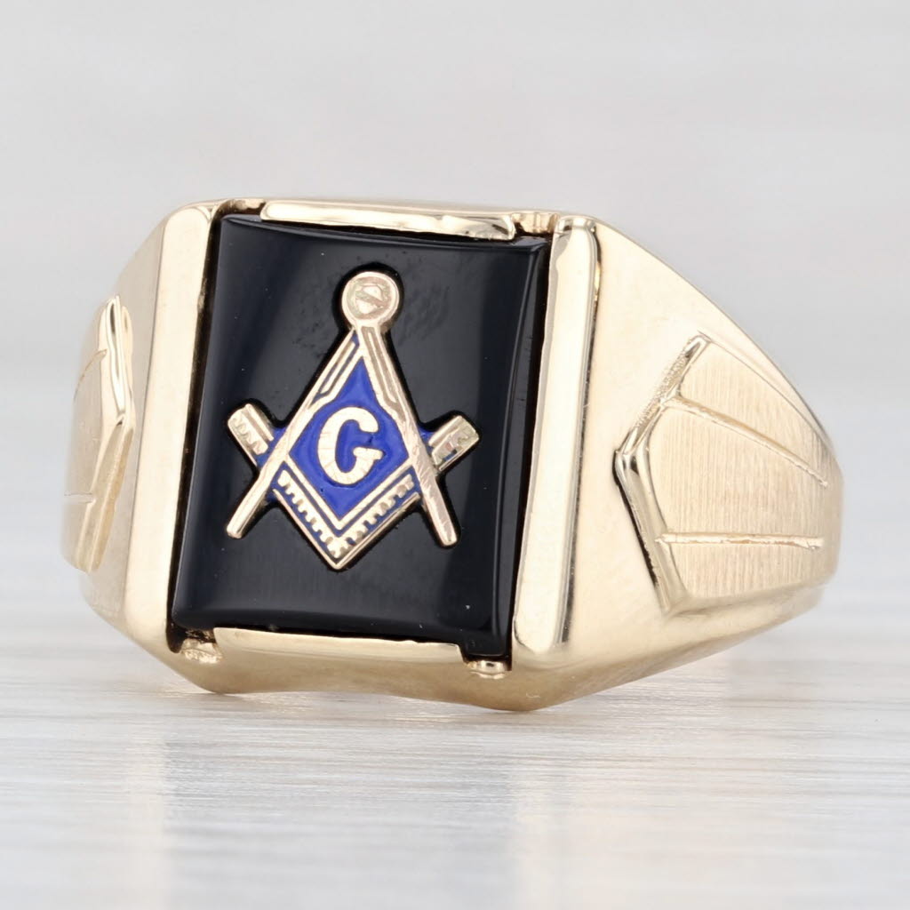 Light Gray Onyx Masonic Signet Ring 10k Yellow Gold Size 10 Blue Lodge Square Compass