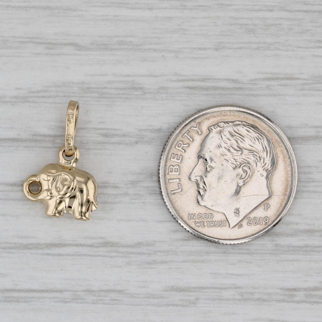 Gray Tiny Elephant Charm 14k Yellow Gold Pendant Gift for Child