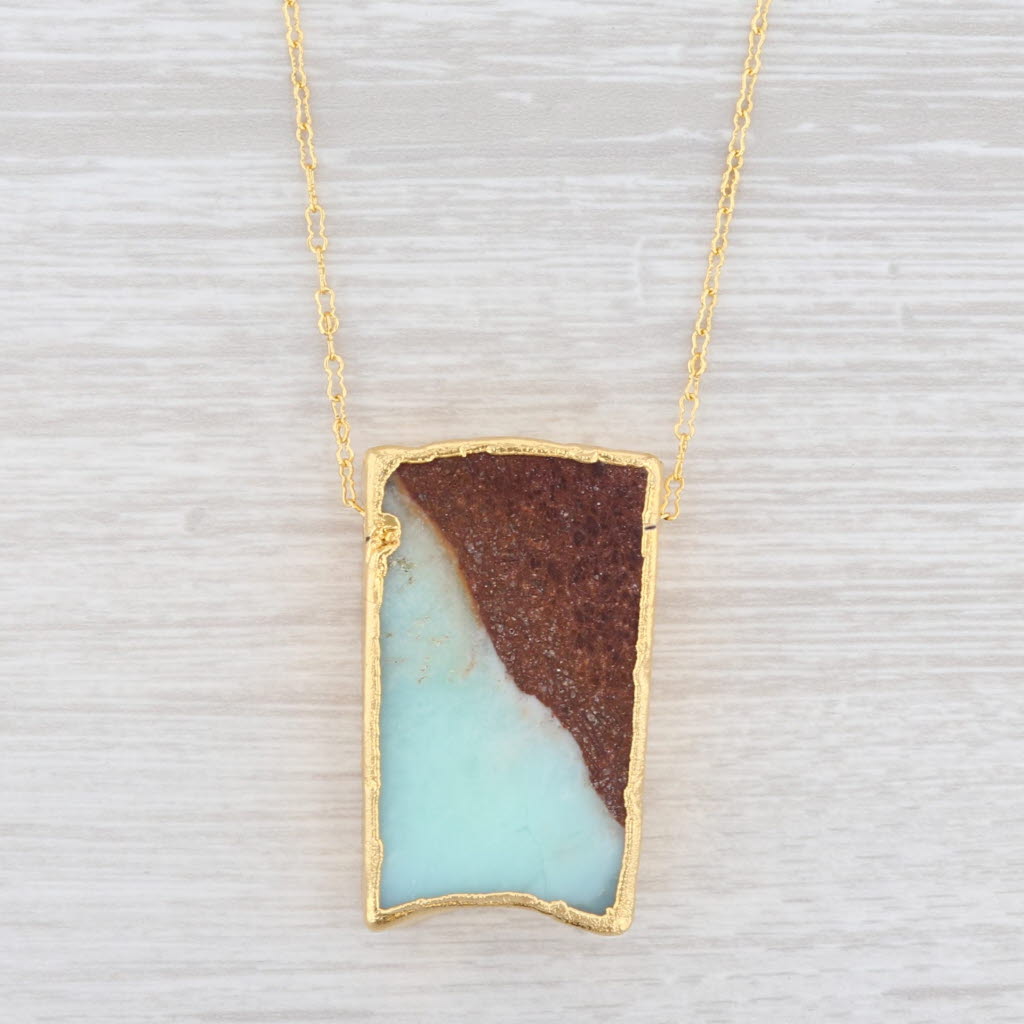 New Nina Wynn Spirit Necklace Chrysoprase Crinkle Chain Sterling Gold Vermeil