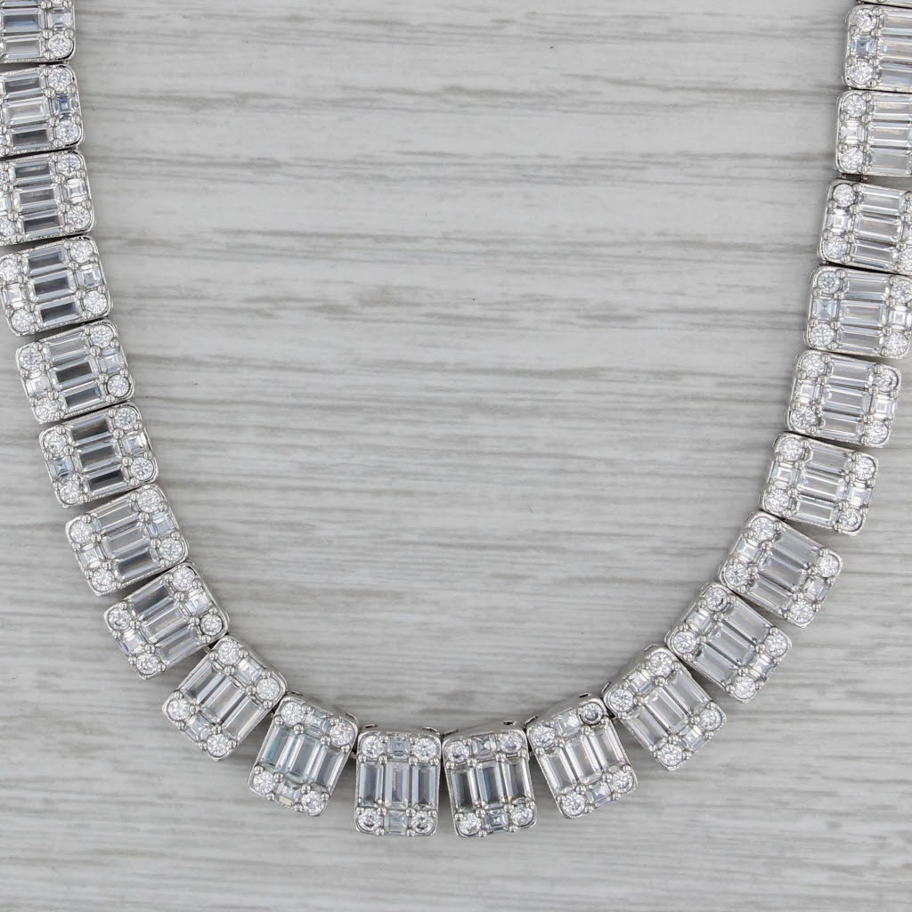 Cubic Zirconia Statement Tennis Necklace Silver Toned 20" 9.6mm