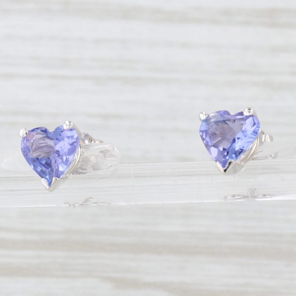 Light Gray 1.30ctw Tanzanite Heart Stud Earrings 14k White Gold Solitaire Studs