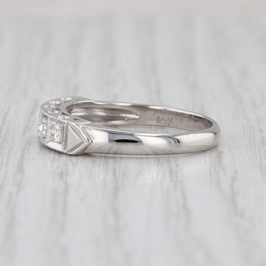 Vintage 0.21ctw Diamond Wedding Band 14k White Gold 5-Stone Size 8.25