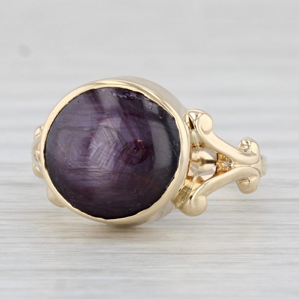 Light Gray Purple Star Sapphire Ring 14k Yellow Gold Size 5 Oval Cabochon