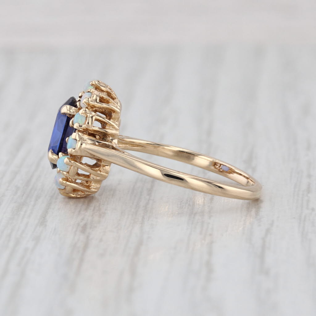 1.40ct Lab Created Blue Oval Sapphire Opal Halo Ring 14k Yellow Gold Size 7