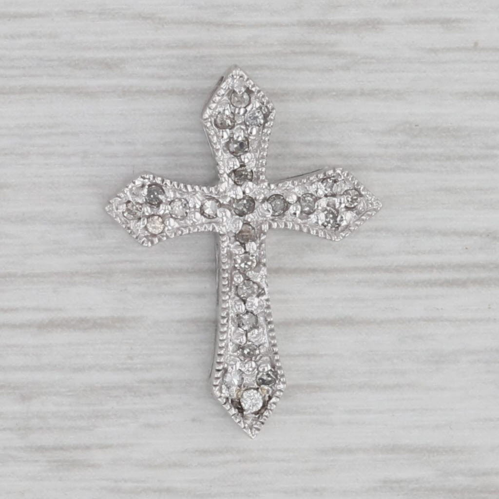 Gray Diamond Accented Small Cross Pendant 10k White Gold Small Floating Drop