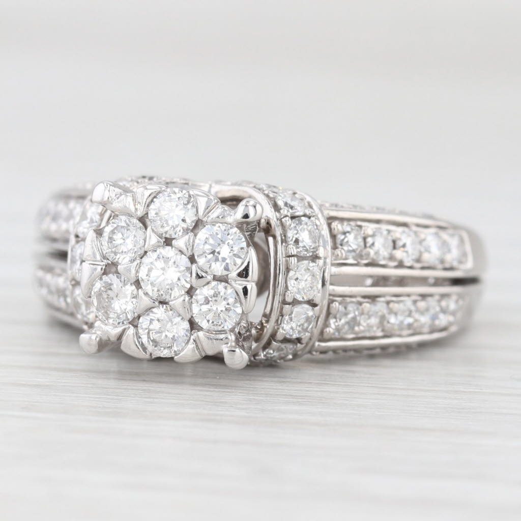 Light Gray 1.14ctw Diamond Cluster Engagement Ring 14k White Gold Size 7 Cathedral