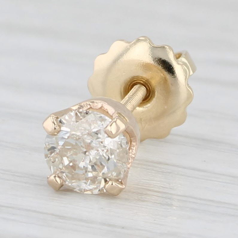 Light Gray 0.33ct Single Round Diamond Stud Earring 14k Yellow Gold Screwback