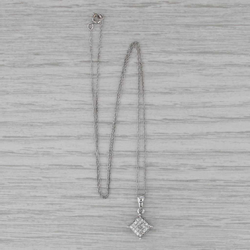 0.25ctw Princess Diamond Pendant Necklace 10k White Gold 16" Rope Chain